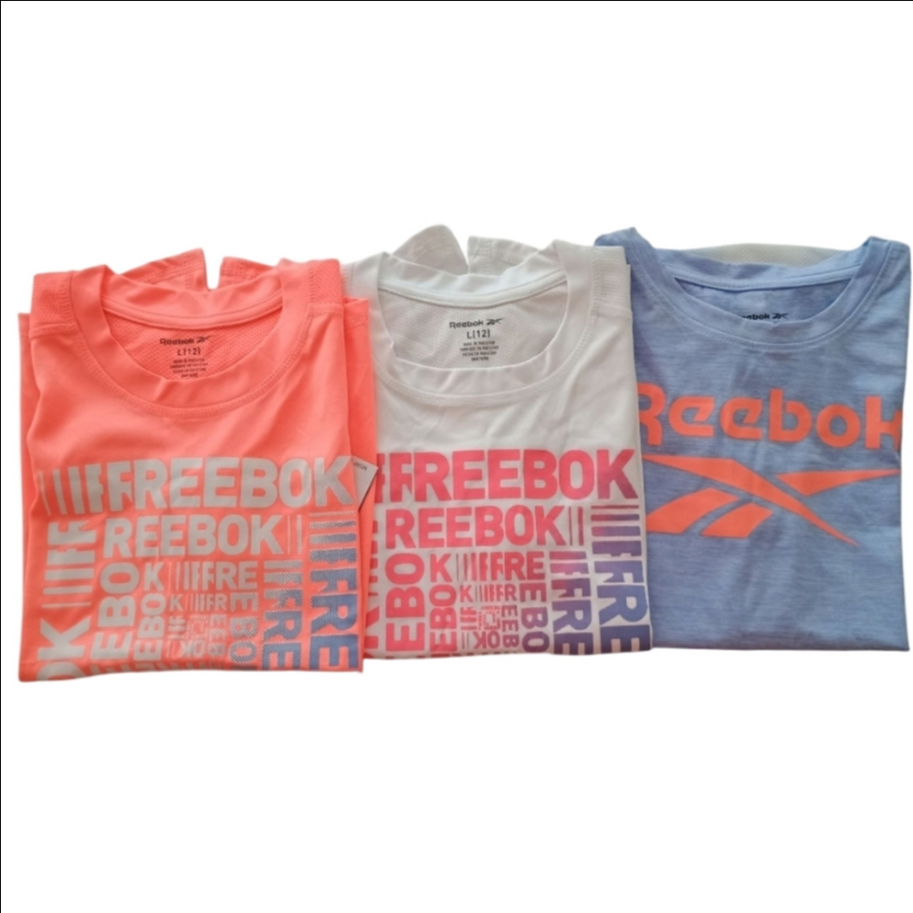 NWT 3 Reebok Kids Graphic T-Shirts - White, Orange, and Blue